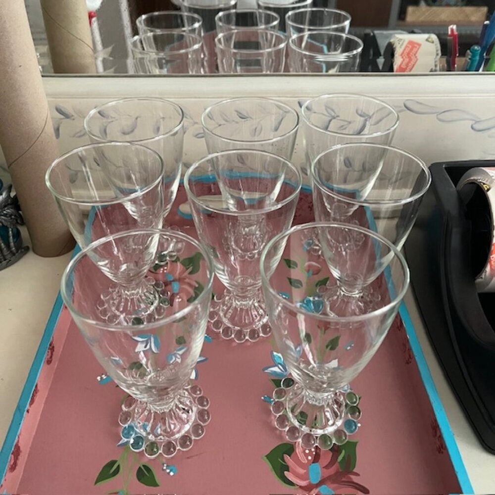 Vintage Anchor Hocking Boopie Bubble Footed Clear Glass Set of 8